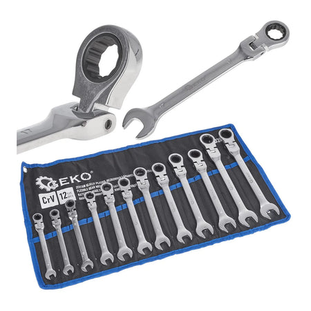 GEKO Ratelsleutel set 12-delig, flexibel, 8 - 19 mm, CrV staal