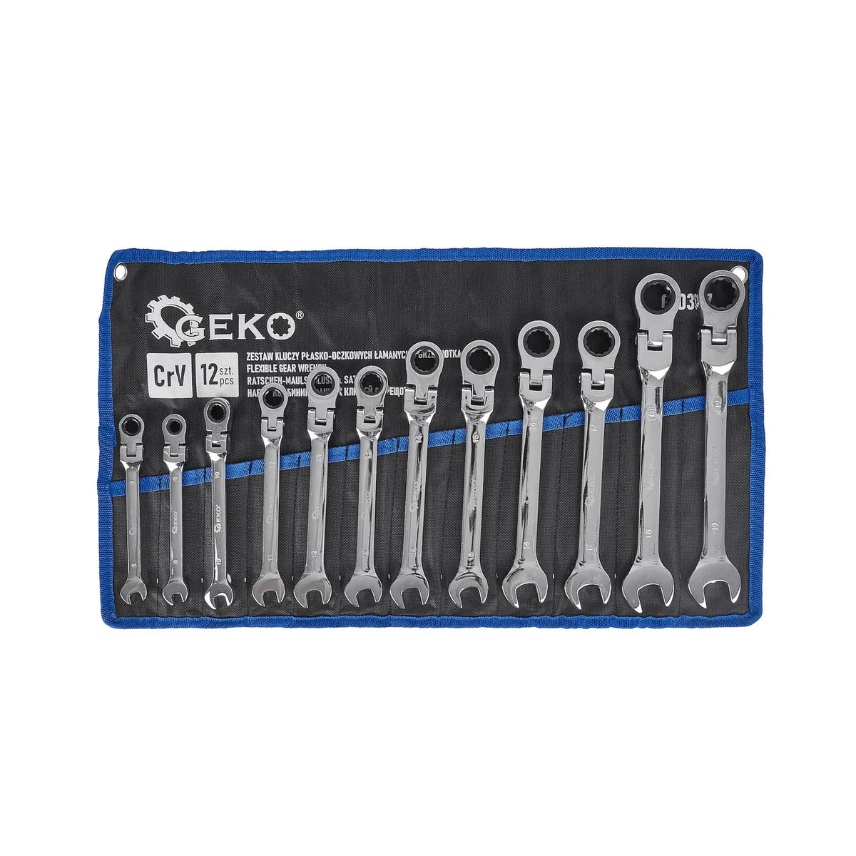 GEKO Ratelsleutel set 12-delig, flexibel, 8 - 19 mm, CrV staal