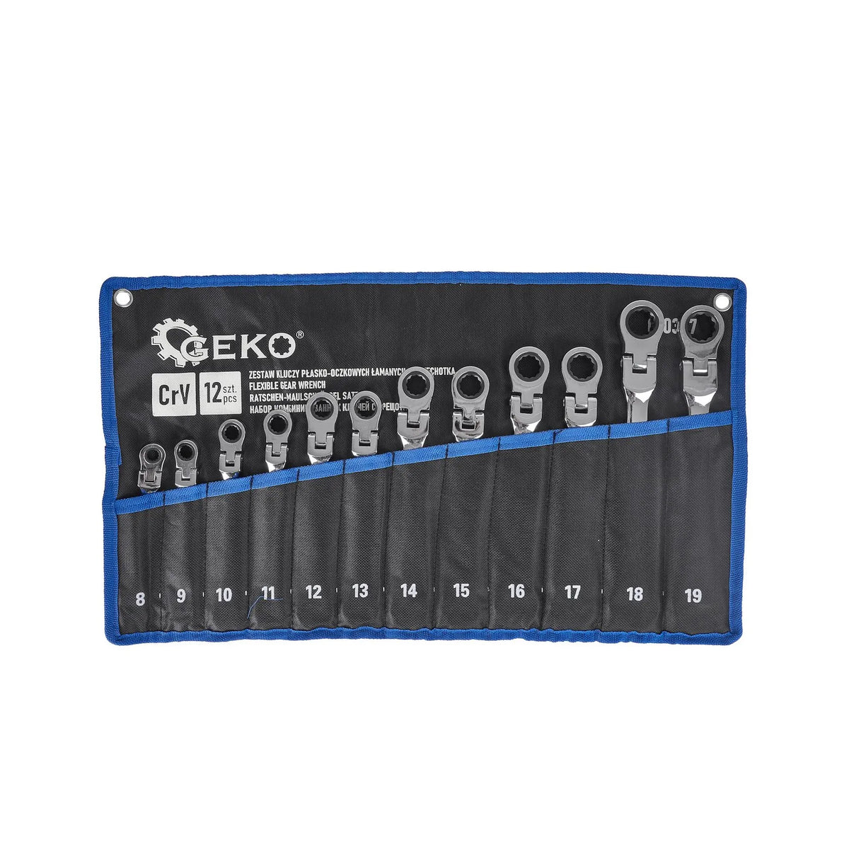GEKO Ratelsleutel set 12-delig, flexibel, 8 - 19 mm, CrV staal
