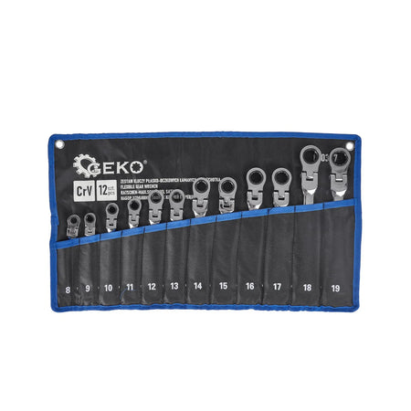 GEKO Ratelsleutel set 12-delig, flexibel, 8 - 19 mm, CrV staal
