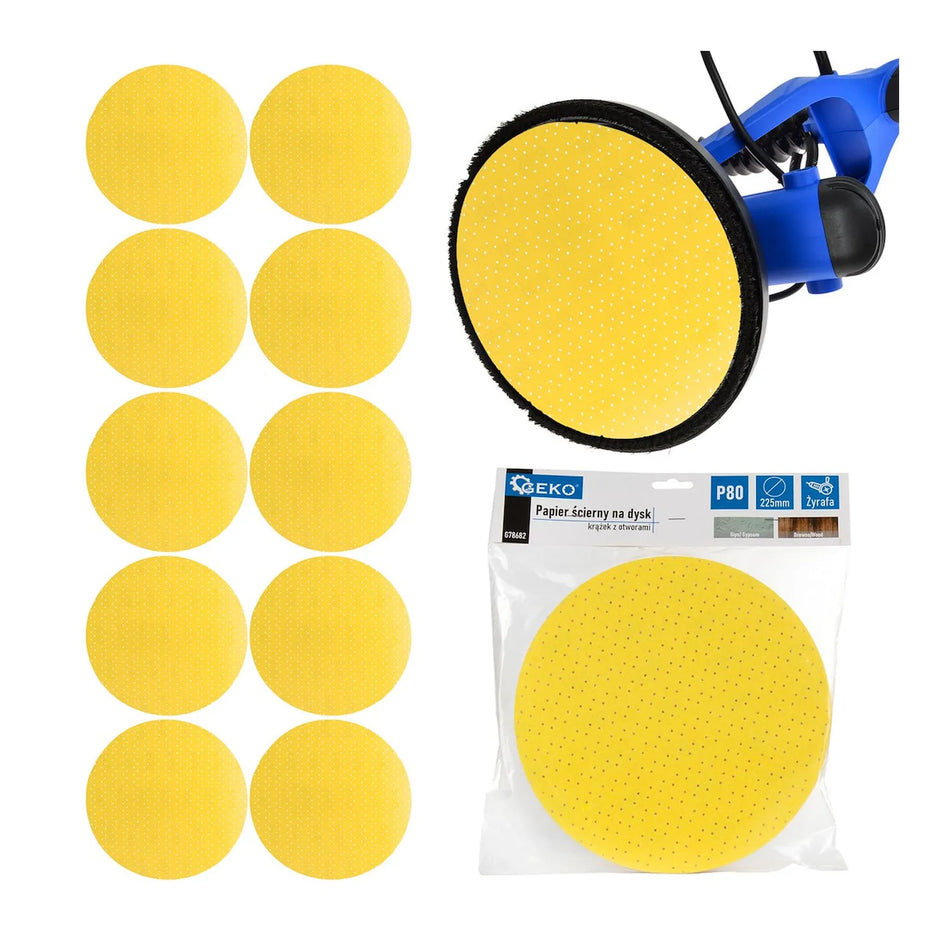 GEKO Schuurpapier schijf aluminiumoxide met perforaties P80 225 mm 10 stuks