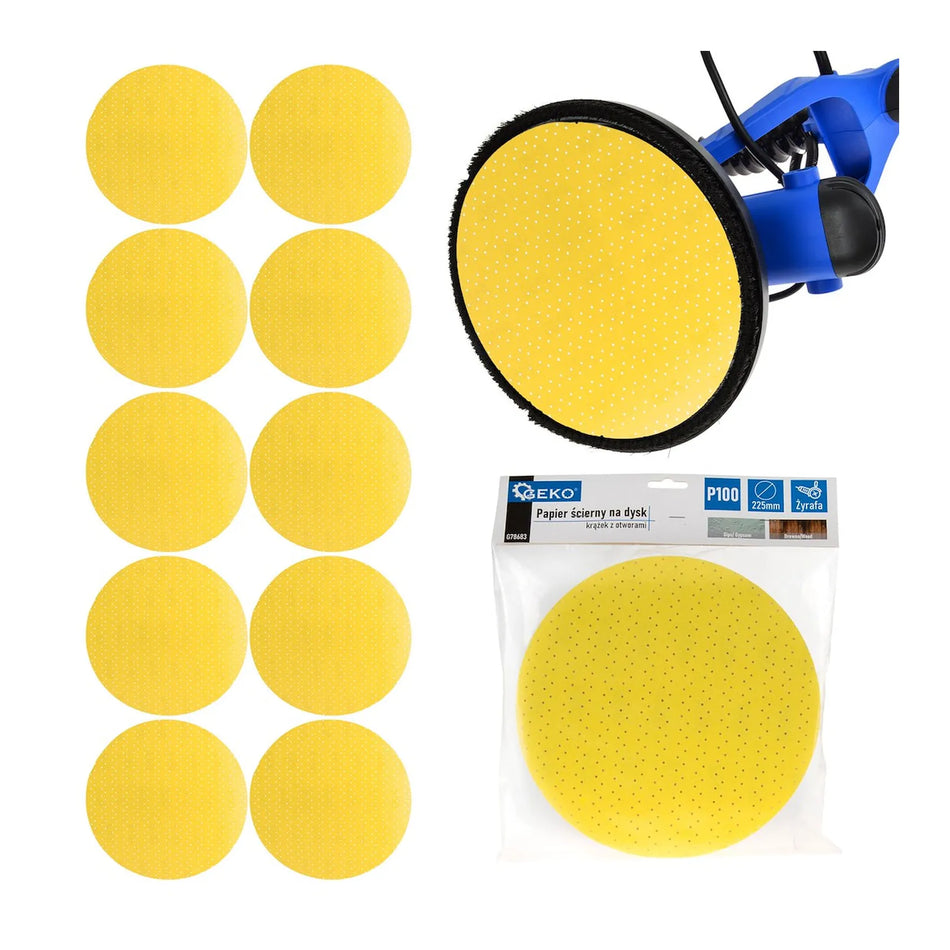 GEKO Schuurpapier schijf aluminiumoxide met perforaties P100 225 mm 10 stuks