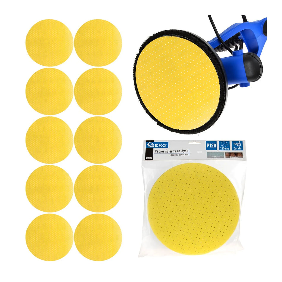 GEKO Schuurpapier schijf aluminiumoxide met perforaties P120 225 mm 10 stuks