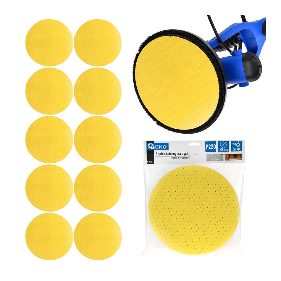 GEKO Schuurpapier disc aluminiumoxide met perforatie P220 225 mm 10 stuks