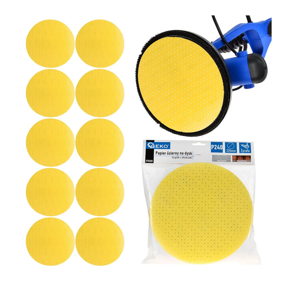 GEKO Schuurpapier disc met perforatie voor giraffe schuurmachine P240 225 mm 10 stuks