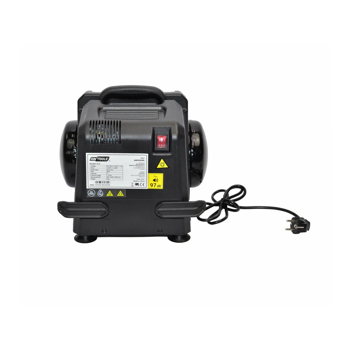 AWTools Compressorpomp AC6 zonder olie 6L 1,5HP Black Line