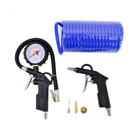 AWTools pneumatische set met blaaspistool, pomppistool en slang 5m