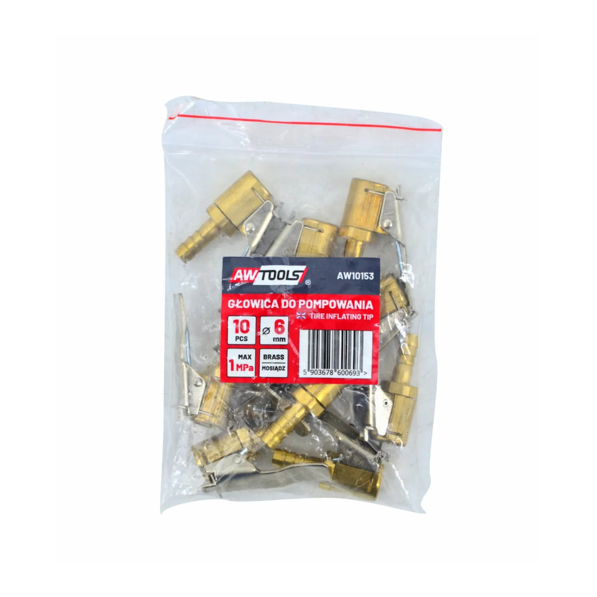 AWTools pompkop messing voor standaard ventielen 6mm 10 stuks