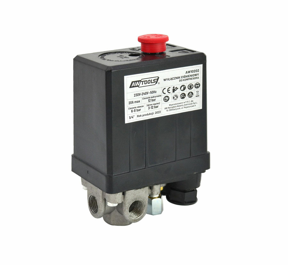 AWTools Drukschakelaar voor compressor met 3 aansluitingen 1/4" 230V