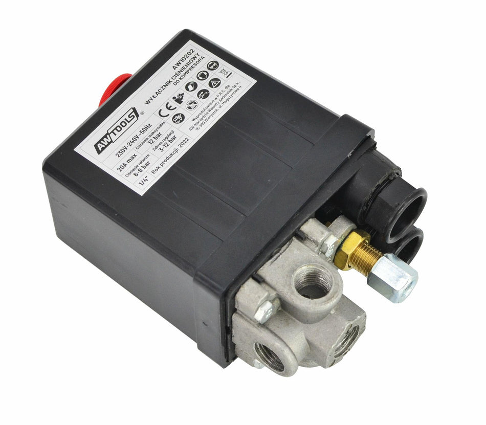 AWTools Drukschakelaar voor compressor met 3 aansluitingen 1/4" 230V