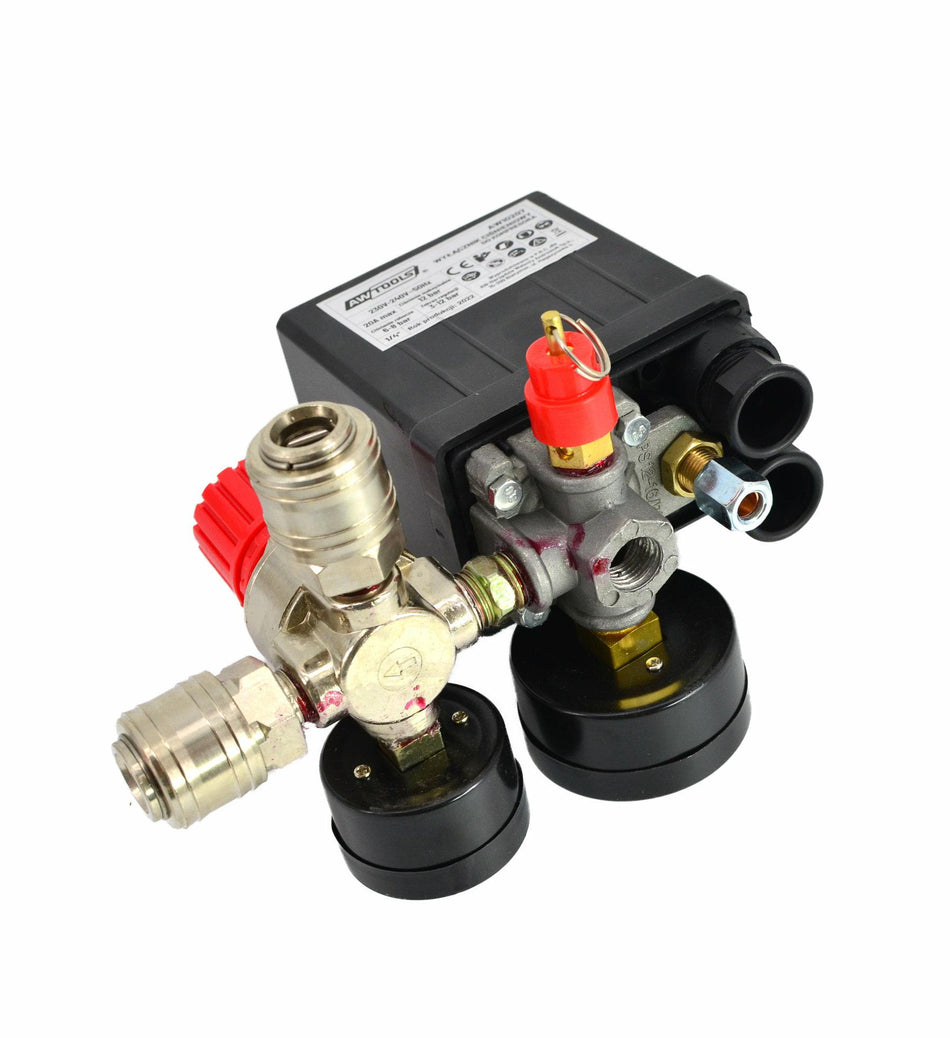 AWTools Drukschakelaar compressor met 2 ingangen 1/4" 750 gram