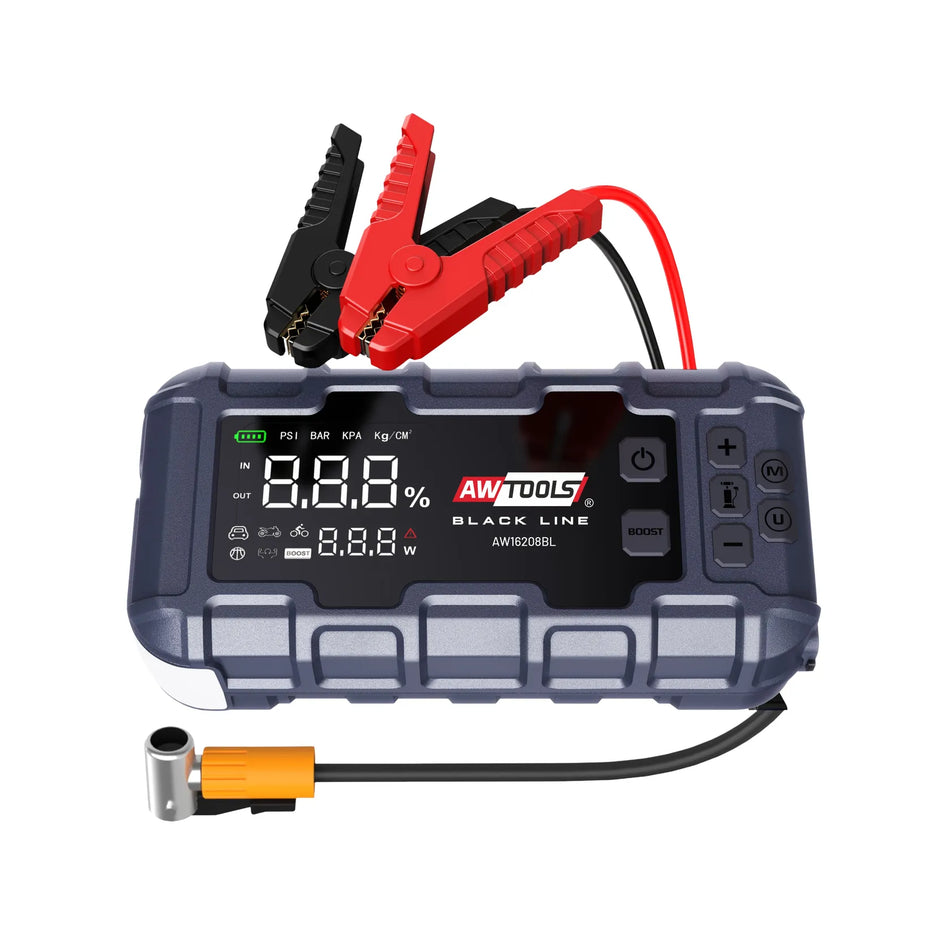 AWTools startapparaat met compressor, powerbank en LED-zaklamp 16000mAh
