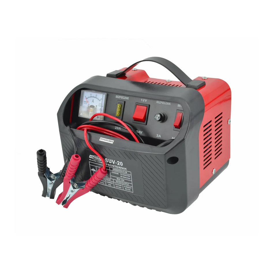 AWTools acculader met ampèremeter en ventilator 12V/24V