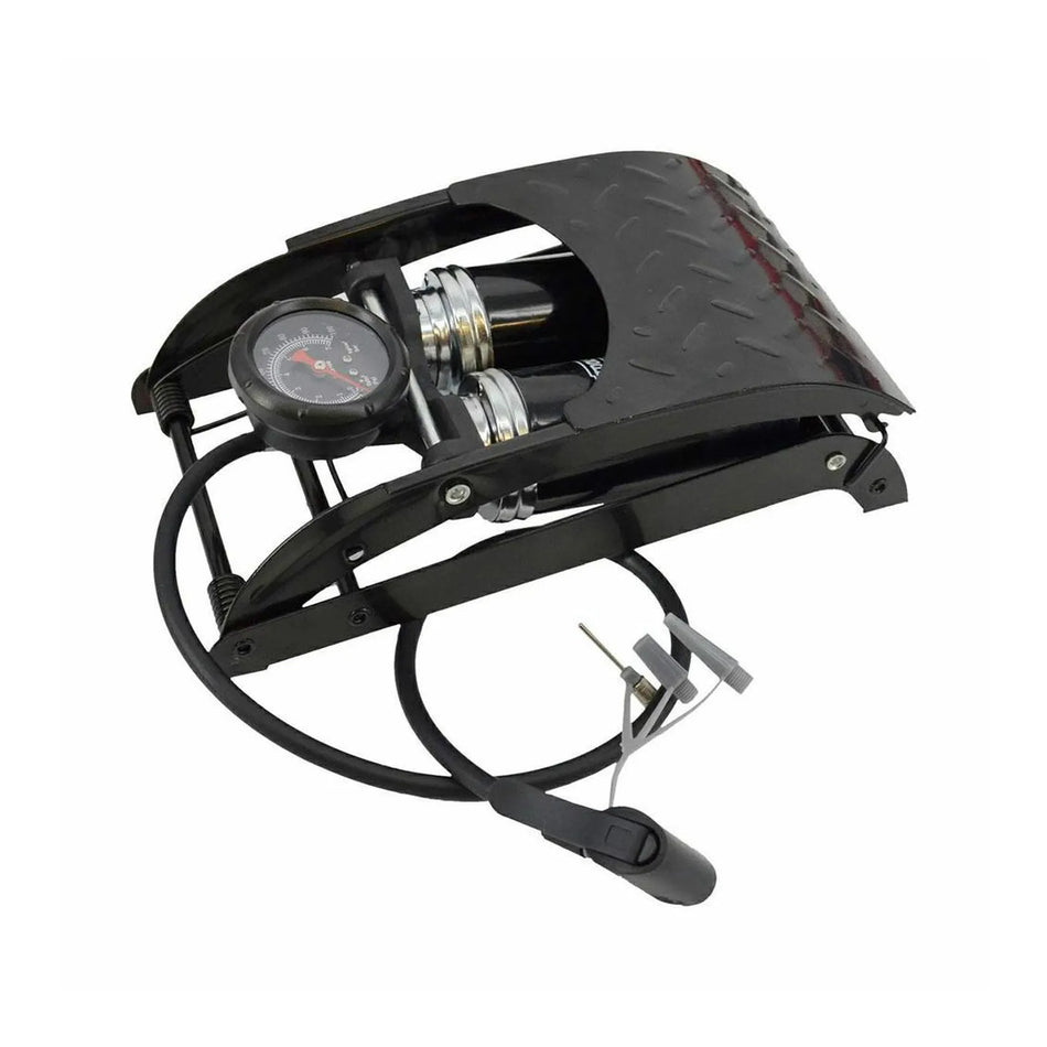 AWTools voetpomp met dubbele cilinder en manometer 0 - 7 bar