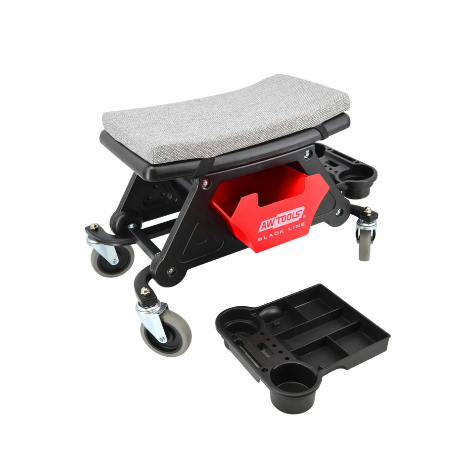 AWTools Werkplaatskruk met opberglade en planken Black Line 640x335x390mm