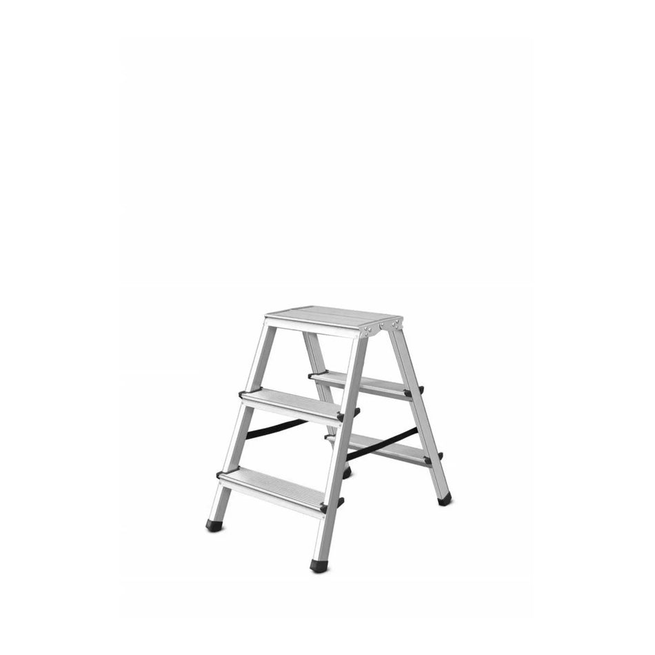 AWTools Huisladder 3 treden 125 kg aluminium met veiligheidsband