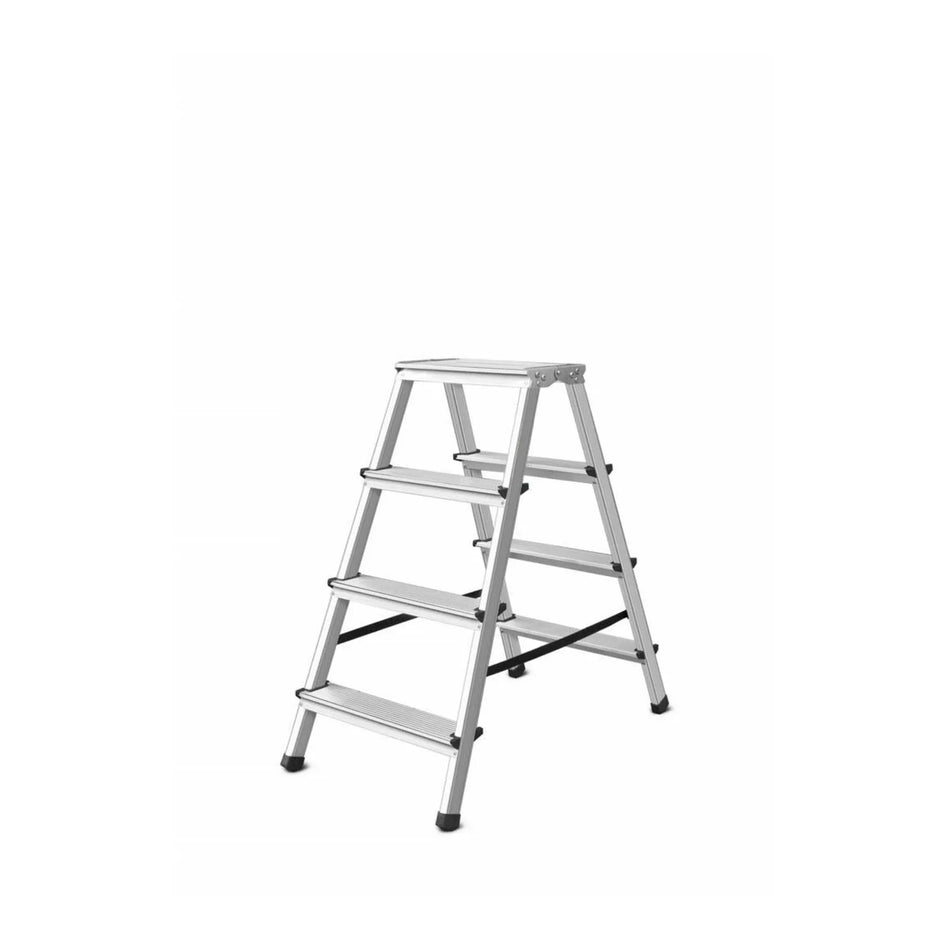 AWTools Huisladder 4 treden 125 kg aluminium met veiligheidsband