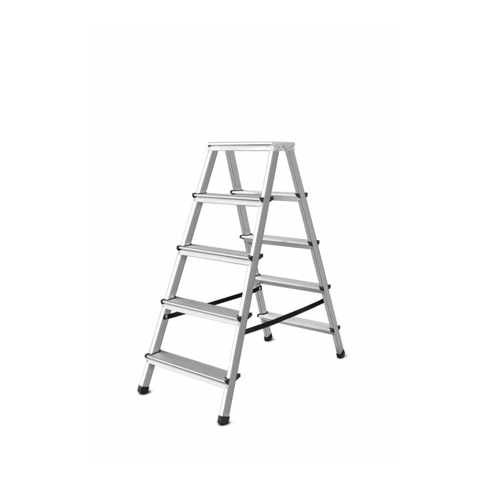 AWTools Huisladder 5 treden 125 kg aluminium met veiligheidsband