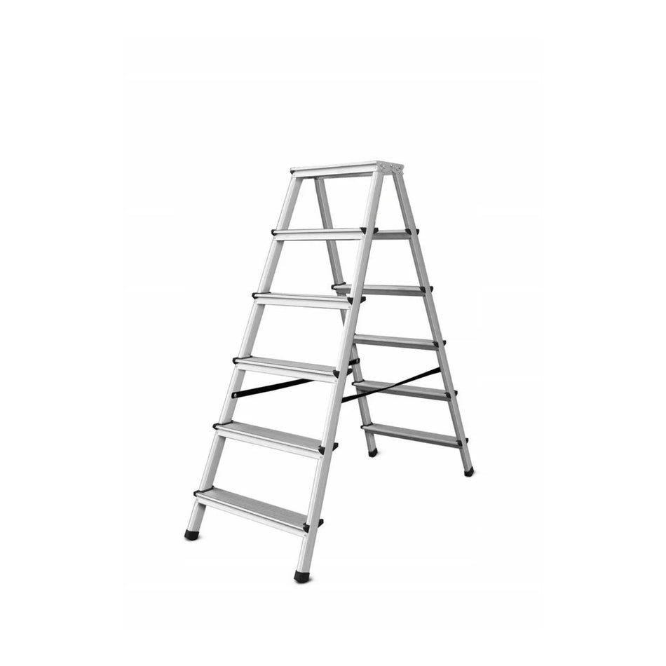 AWTools Huisladder 6 treden 125 kg aluminium met veiligheidsband