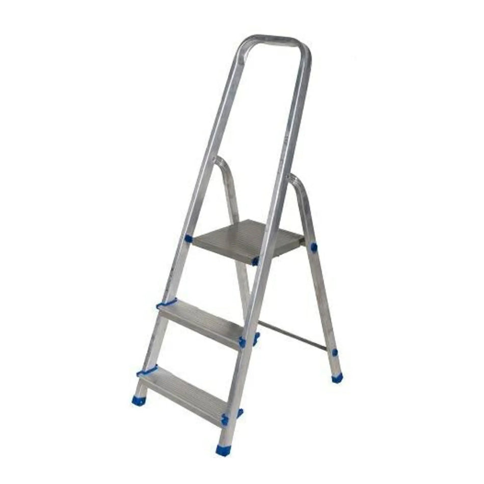 AWTools aluminium vouwladder 150 kg 3 treden vrijstaand