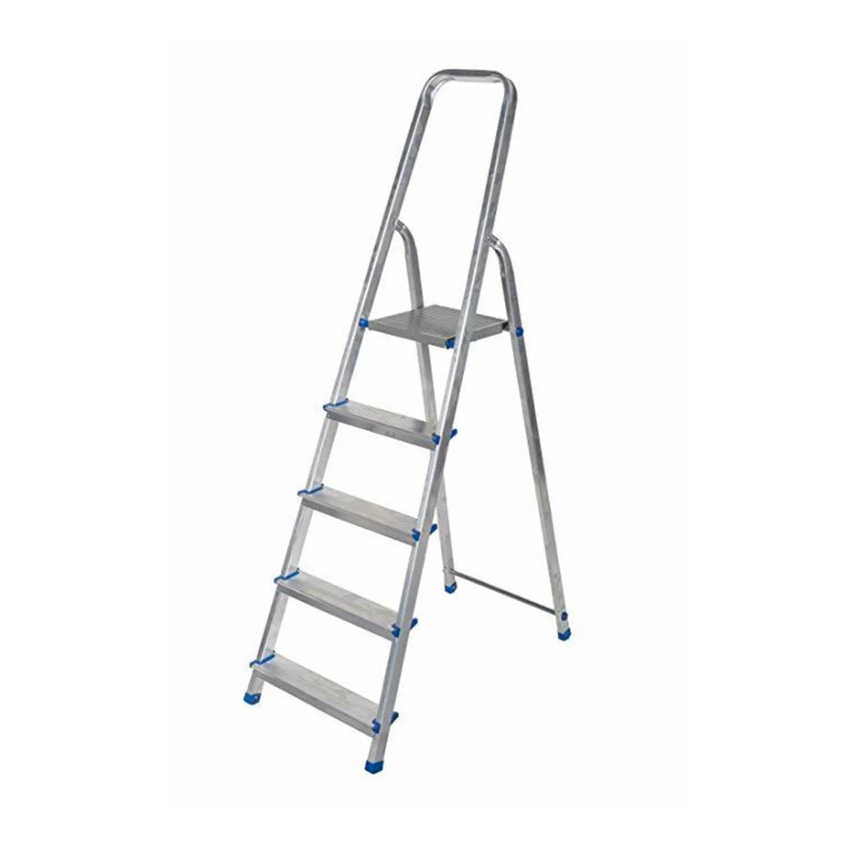 AWTools aluminium vouwladder 150 kg 5 treden vrijstaand