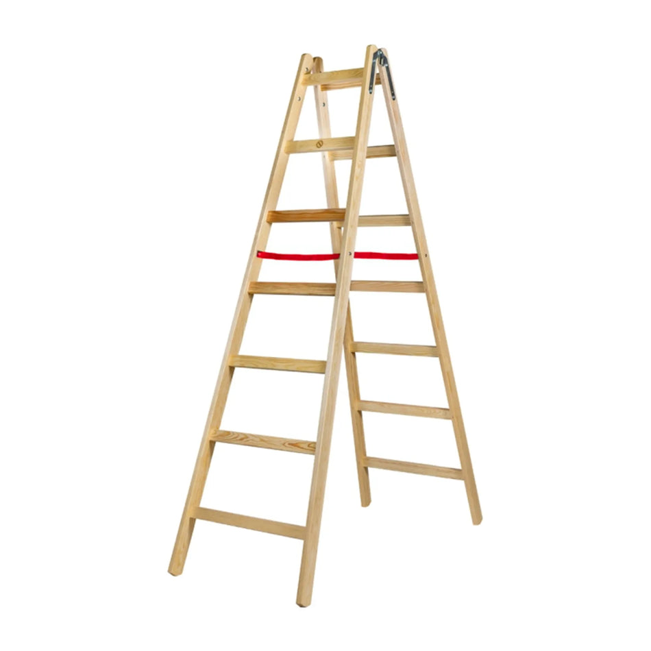AWTools houten ladder 2x7 treden 150 kg draagkracht