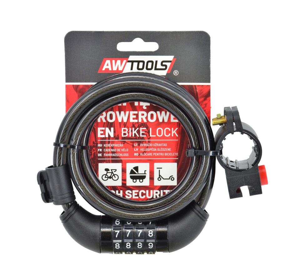 AWTools Fietsslot met 4-cijferige code en framehouder 10mmx120cm