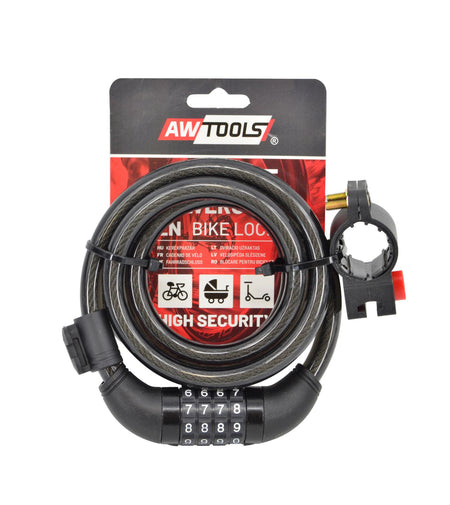 AWTools Fietsslot met cijfercode en framehouder 12mmx150cm