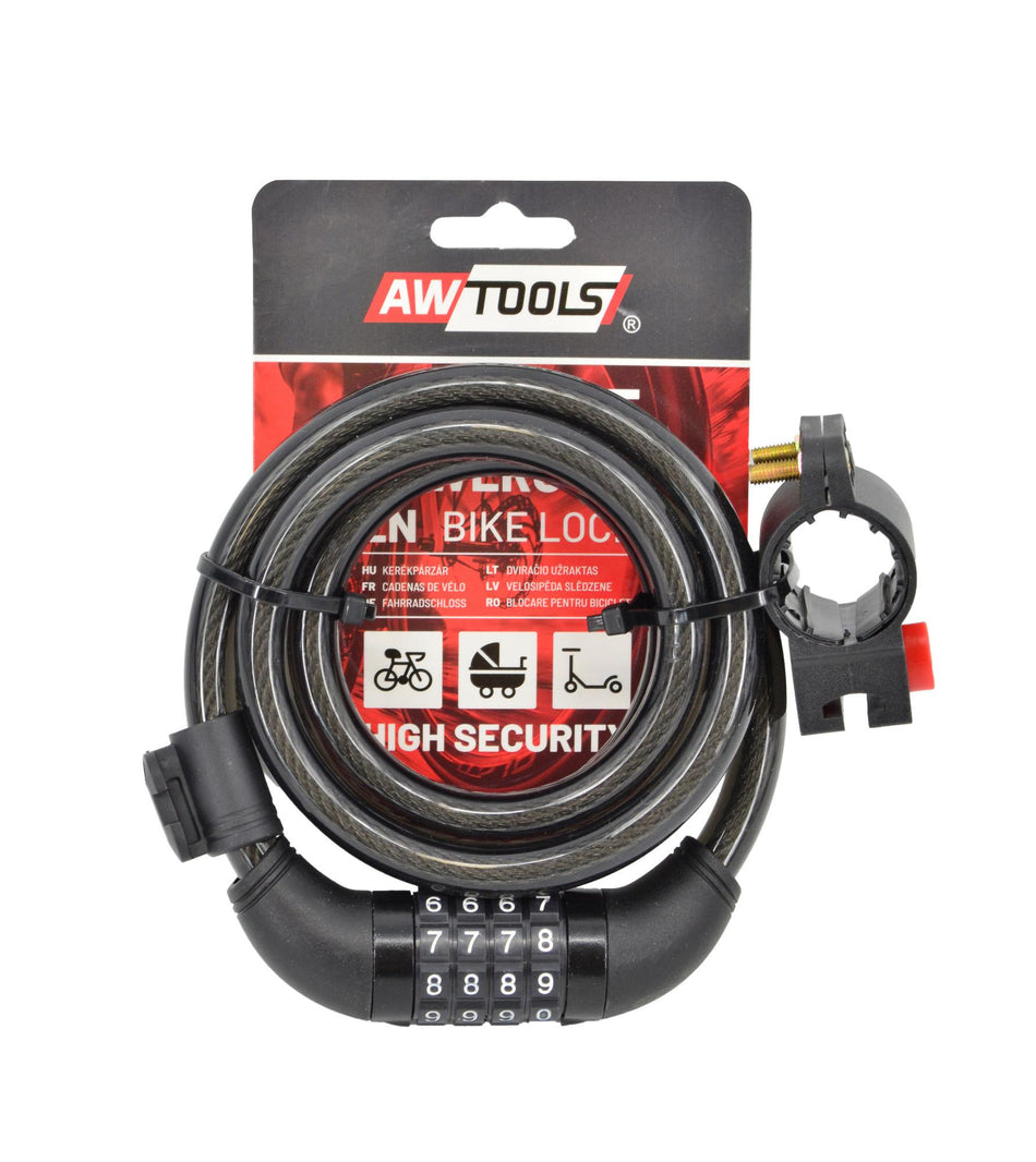 AWTools Fietsslot met cijfercode en framehouder 12mmx150cm
