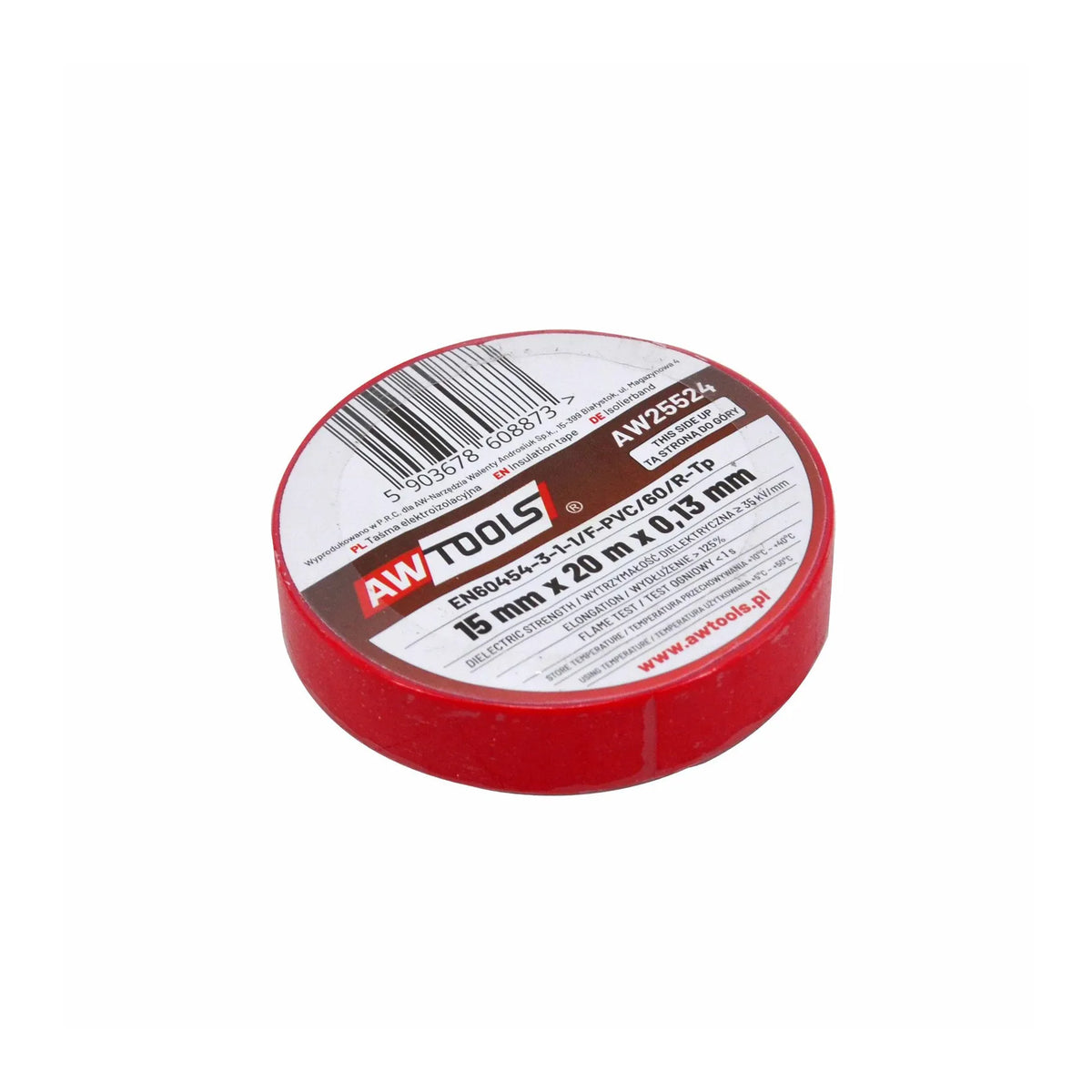 AWTools Isolatietape 19mm x 20m rood PVC met rubberlijm