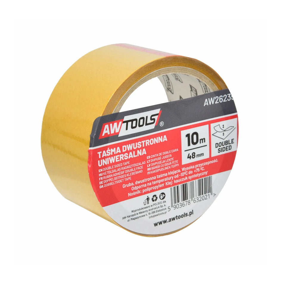 AWTools Dubbelzijdige tape voor binnengebruik 48mmx10m geel