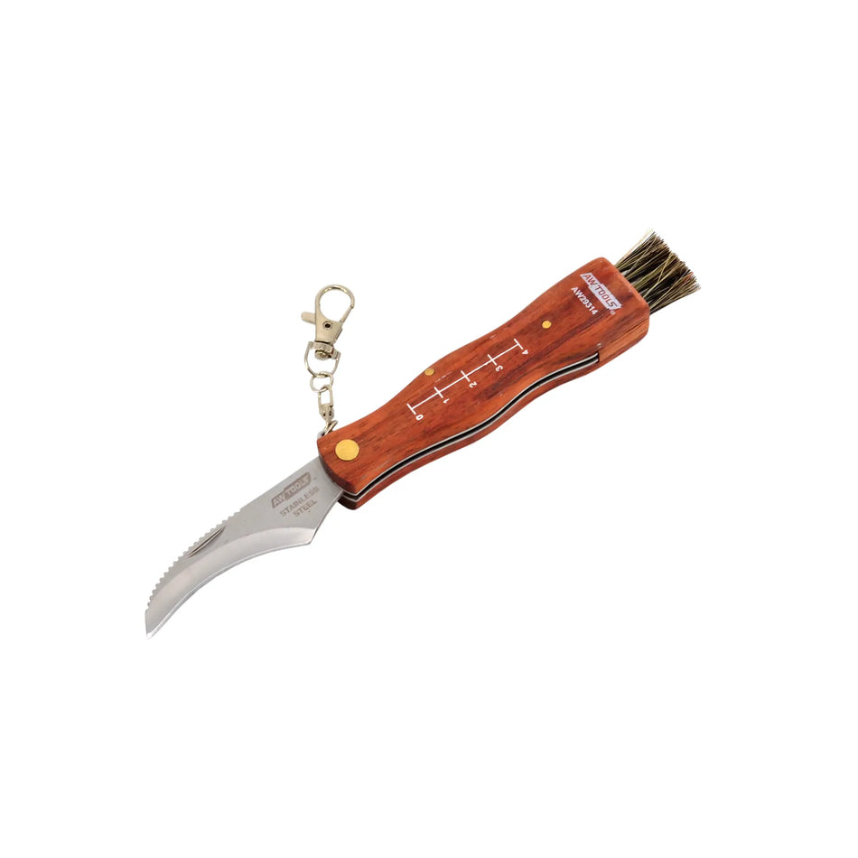 AWTools Paddenstoelenmes met houten handvat en borsteltje 210 mm