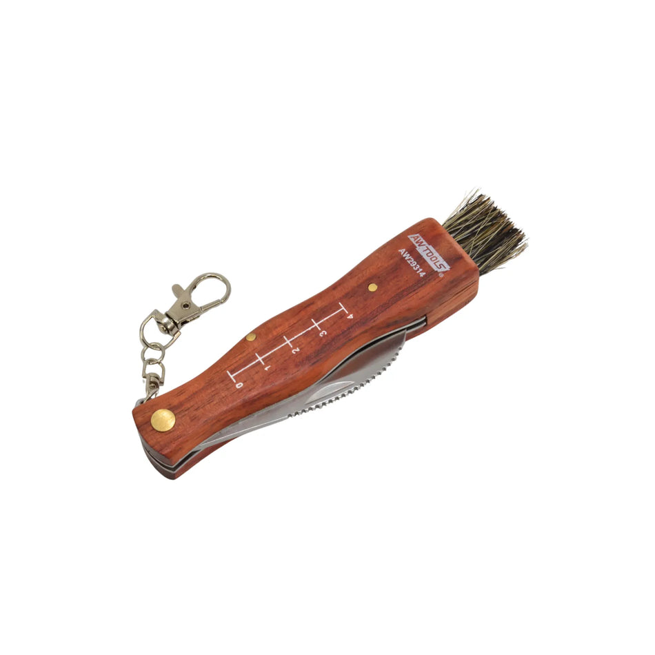AWTools Paddenstoelenmes met houten handvat en borsteltje 210 mm
