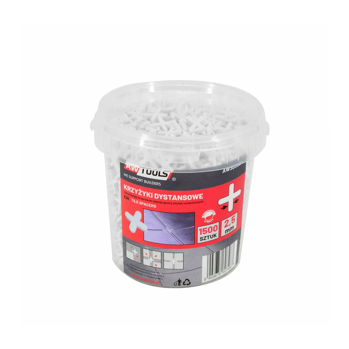 AWTools Tegelafstandhouders 2,5 mm 1500 stuks in emmer
