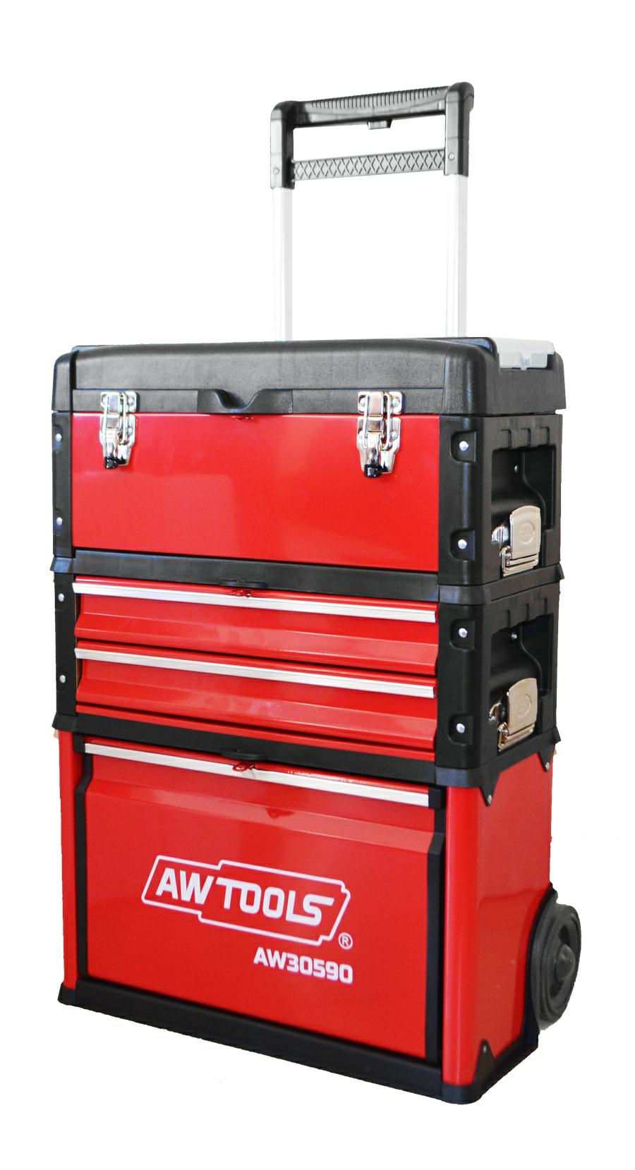 AWTools Gereedschapswagen met 3 modules staal kunststof 52x32x72cm
