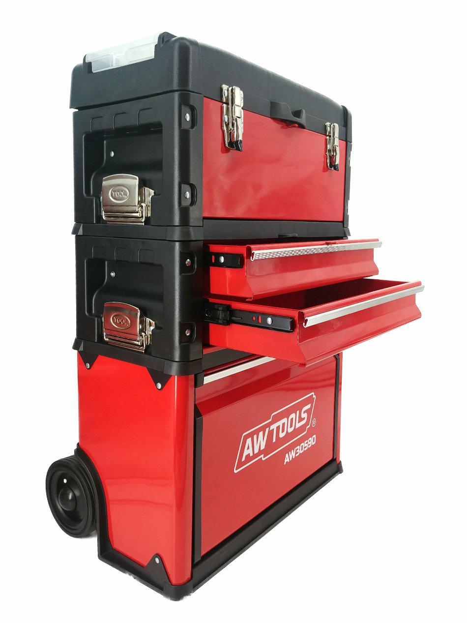 AWTools Gereedschapswagen met 3 modules staal kunststof 52x32x72cm