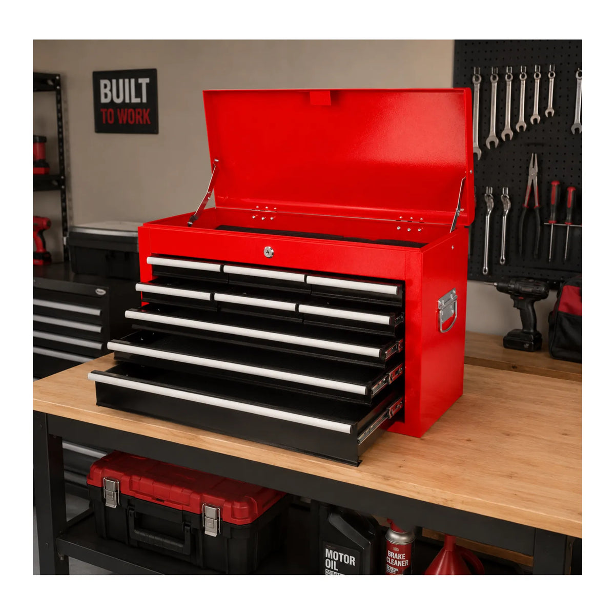 AWTools metalen gereedschapskist met 9 laden en bovenvak 600x260x390mm