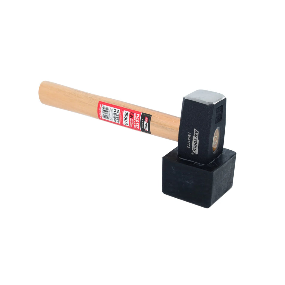 AWTools Stratenmakershamer 1,5 kg met rubberen beschermkap 28 cm
