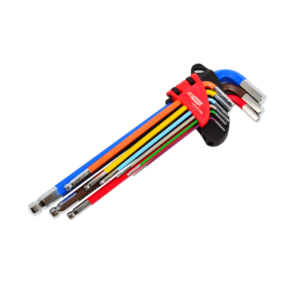 AWTools Lange imbussleutelset met bolkop CrV 1,5 - 10,0 mm 9-delig Black Line