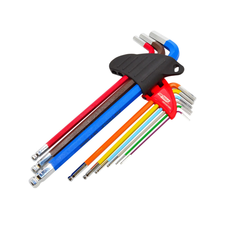 AWTools Lange imbussleutelset met bolkop CrV 1,5 - 10,0 mm 9-delig Black Line