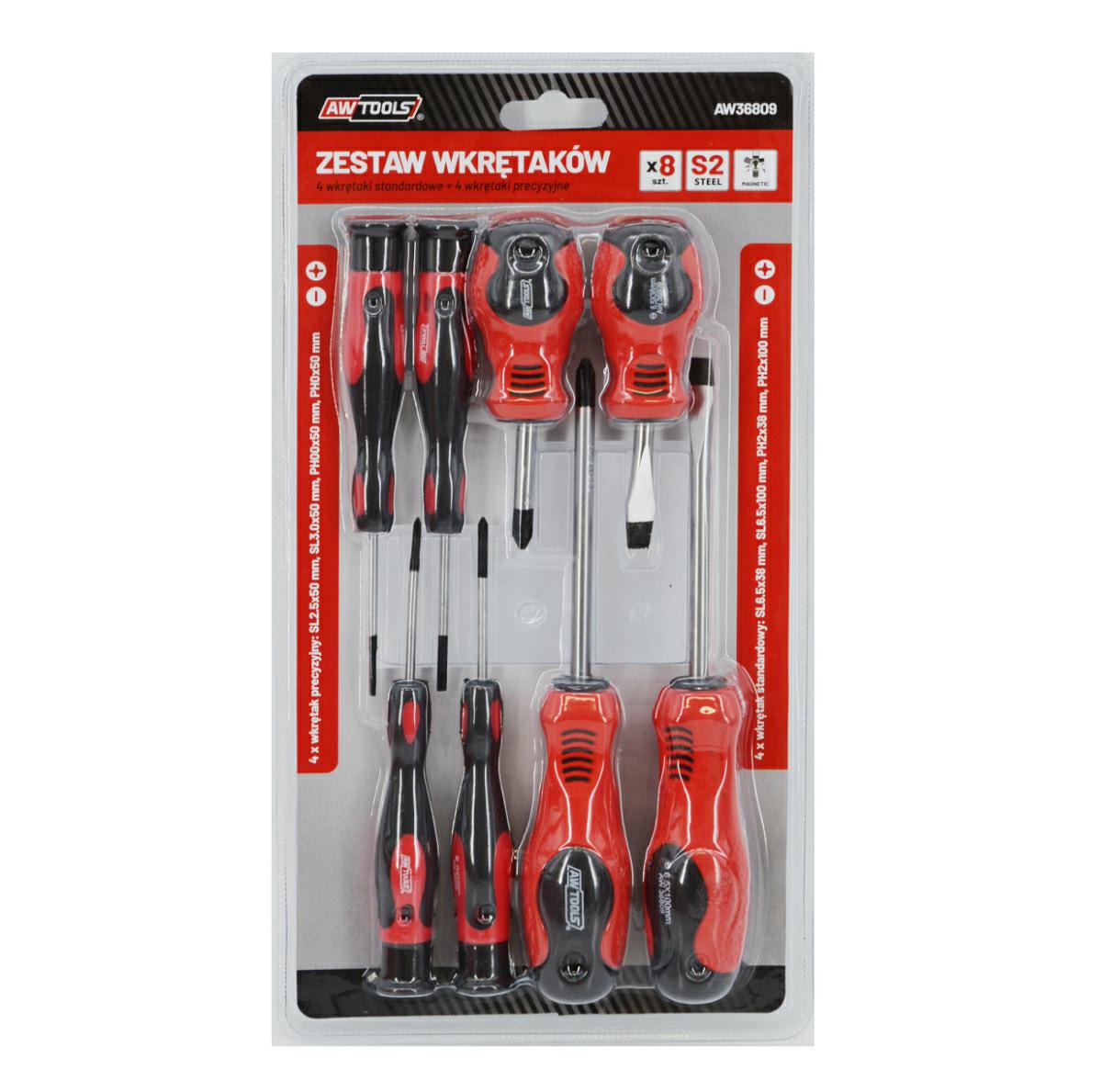 AWTools Set schroevendraaiers S2 staal 8-delig met precisieschroevendraaiers