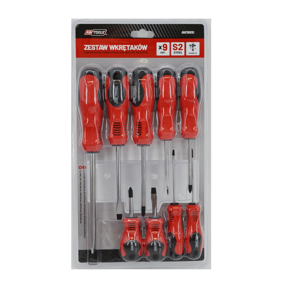 AWTools Set schroevendraaiers S2 staal 9-delig in blisterverpakking