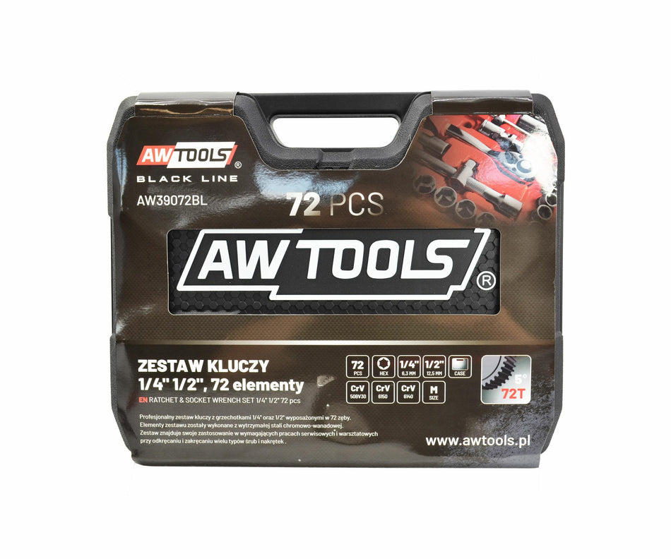 AWTools Doppenset Black Line 72-delig 1/4 en 1/2 inch
