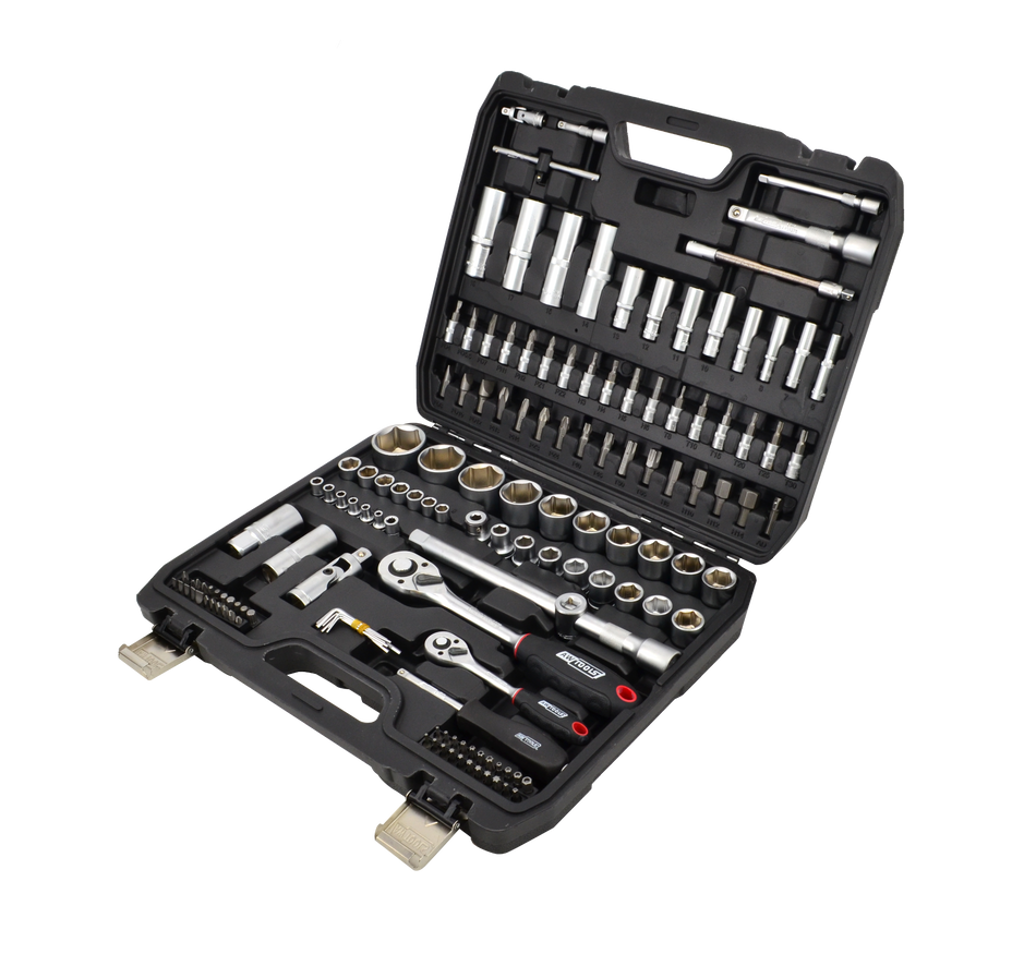 AWTools Gereedschapsset met ratels en doppen 144-delig 1/2"/1/4" Black Line