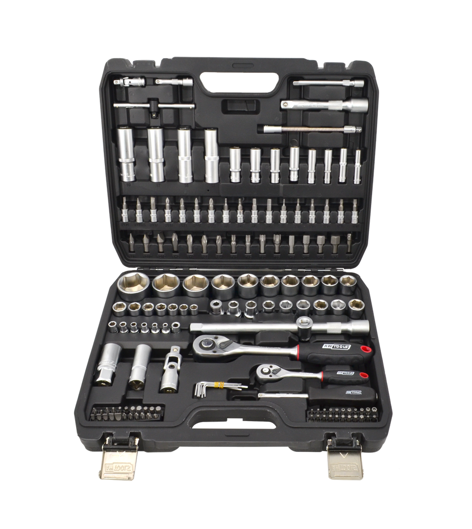 AWTools Gereedschapsset met ratels en doppen 144-delig 1/2"/1/4" Black Line