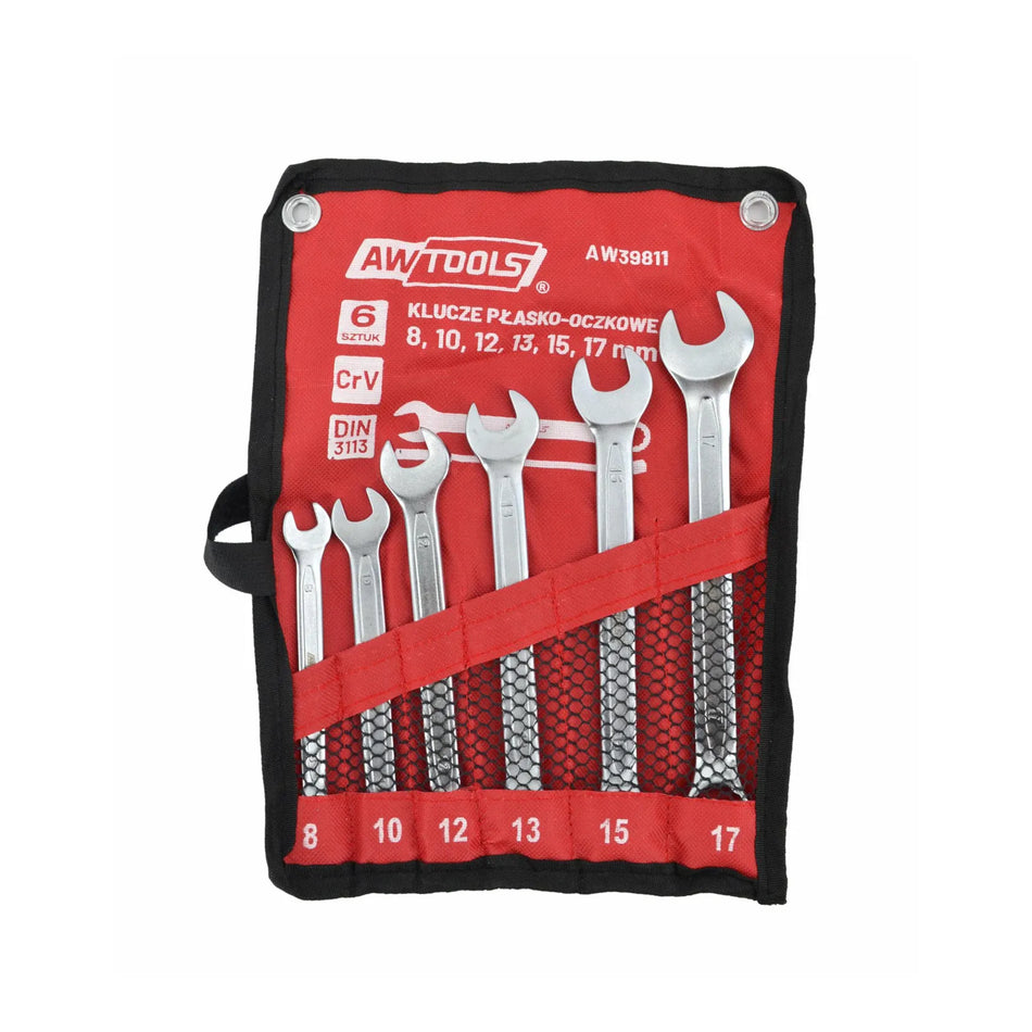 AWTools Set Steeksleutels met Ring 15° Afbuiging 6-delig 8-17 mm