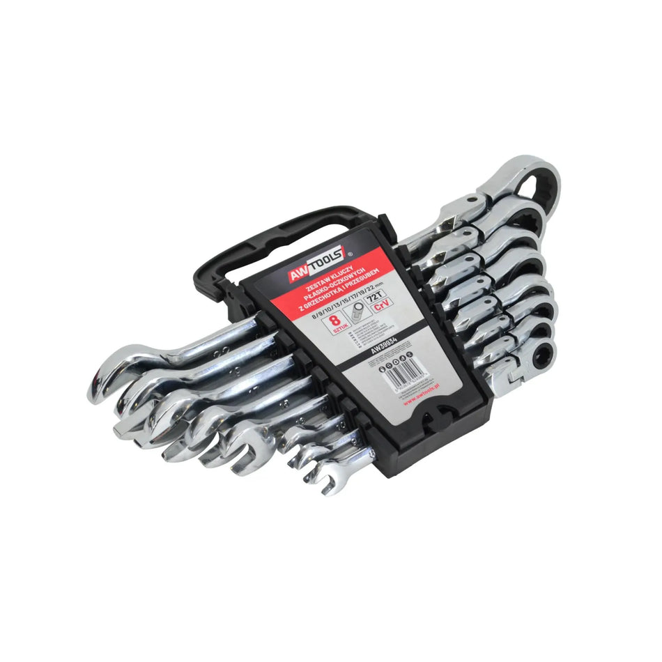 AWTools Steeksleutel set met ratel en scharnierende kop 8-22mm, 8-delig