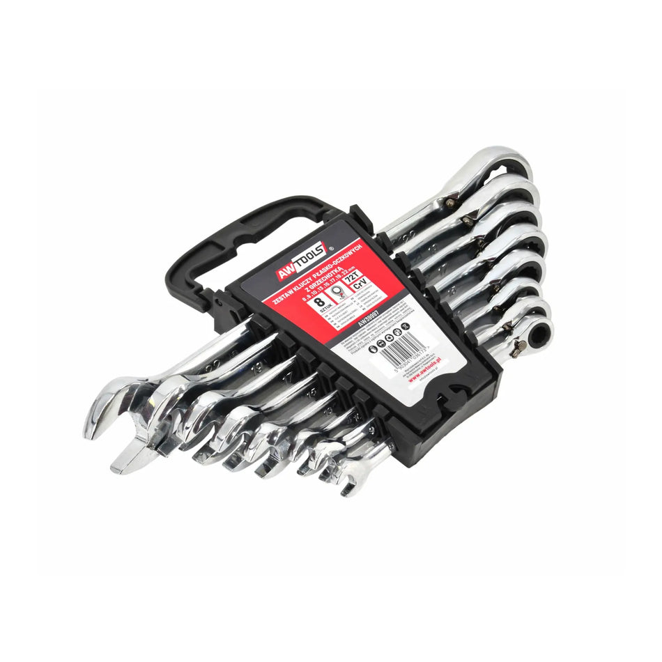 AWTools Steeksleutel met ratel Set 8-delig 8-22 mm met schakelaar