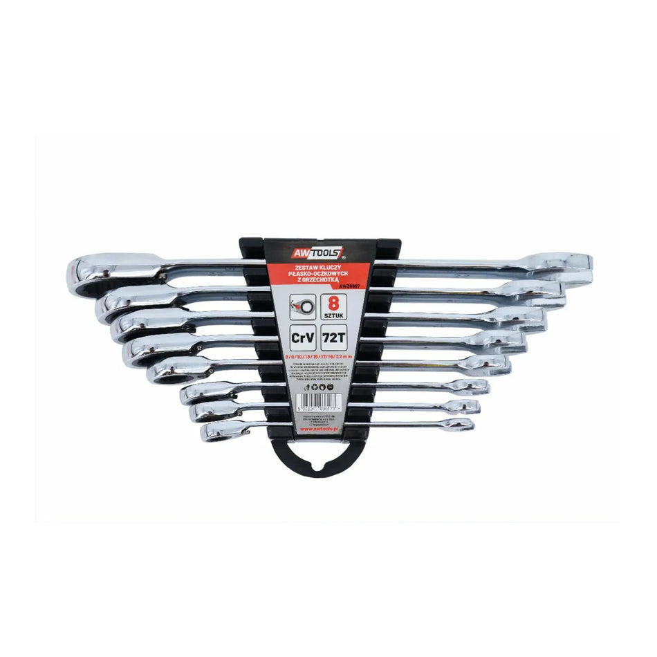 AWTools Steeksleutel met ratel Set 8-delig 8-22 mm met schakelaar