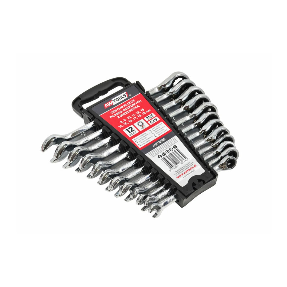 AWTools ratelsleutelset met schakelaar 8-19mm 12-delig